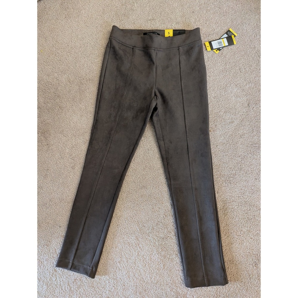 Andrew Marc Womens Faux Suede Leggings Taupe Brown High Rise Seamed Pants S NWT